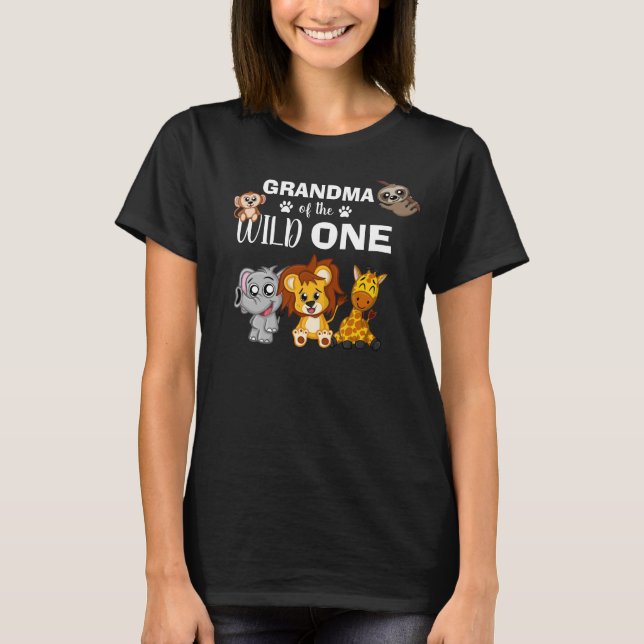 Cute Wild One Jungle Safari Zoo Animal Grandma T-Shirt (Front)