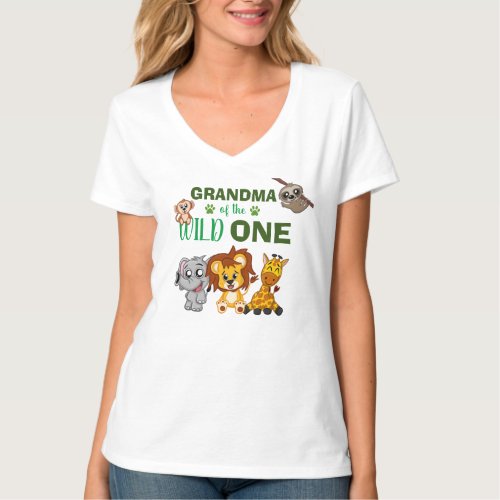 Cute Wild One Jungle Safari Zoo Animal Grandma T_Shirt