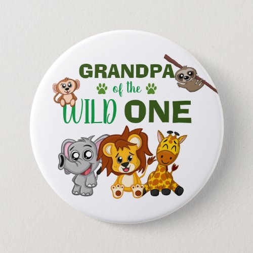 Cute Wild One Jungle Safari Zoo Animal Grandpa Button