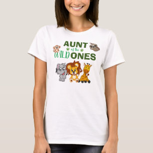Cute Wild One Jungle Safari Zoo Animal Twins Aunt T-Shirt