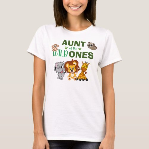 Cute Wild One Jungle Safari Zoo Animal Twins Aunt T_Shirt