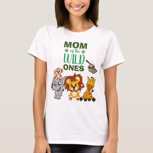 Cute Wild One Jungle Safari Zoo Animal Twins Mom T_Shirt