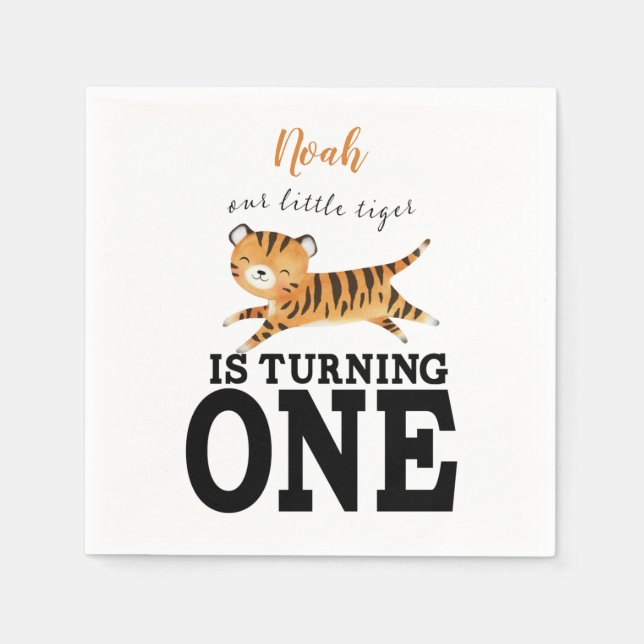 Cute Wild One Jungle Tiger 1st Birthday Invitation Napkins (Front)