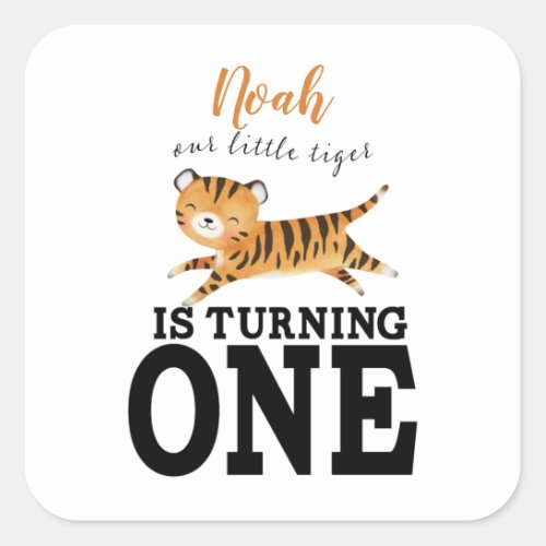 Cute Wild One Jungle Tiger 1st Birthday Square Sticker