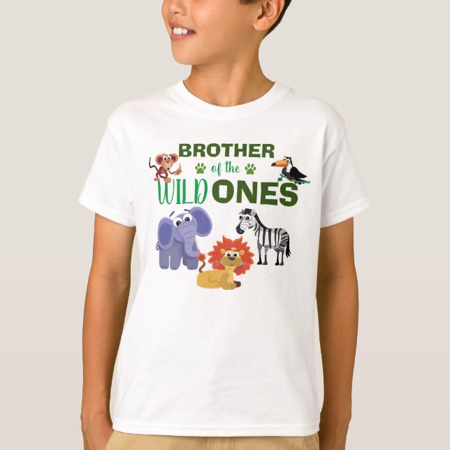 Cute Wild One Jungle Twins First Birthday Brother T-Shirt (Front)