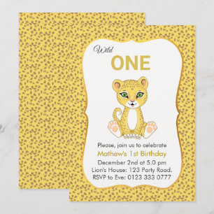 Cute Wild One Leopard 1st Birthday Invitation
