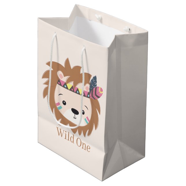 cute wild one lion add text Medium Gift Bag (Front Angled)