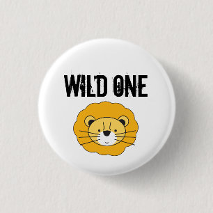 Cute Wild one Lion safari 1st birthday party Button