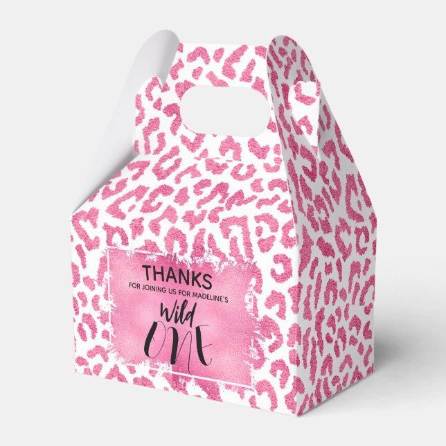 Cute Wild One Pink Leopard  Favor Boxes (Front Side)