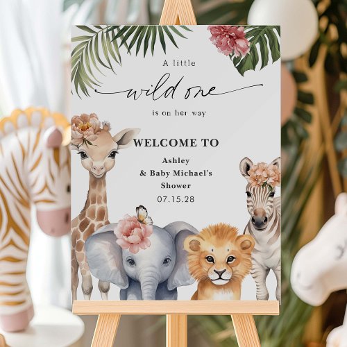 Cute Wild One Safari Animal Baby Girl Welcome Sign
