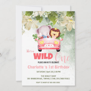 Cute Wild One Safari Animal love Car 1st Birthday Invitation