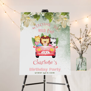 Cute Wild One Safari animal zoo car Birthday party Foam Board