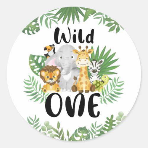 Cute Wild One Safari Animals 1st Birthday Classic Round Sticker