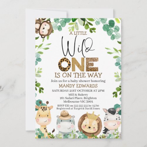 Cute Wild One Safari Animals Baby Shower Invitation