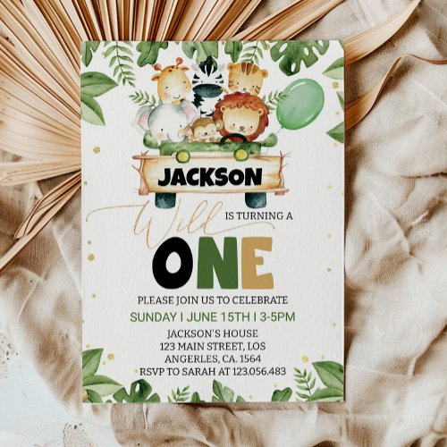 Cute Wild One Safari Animals Birthday Invitation