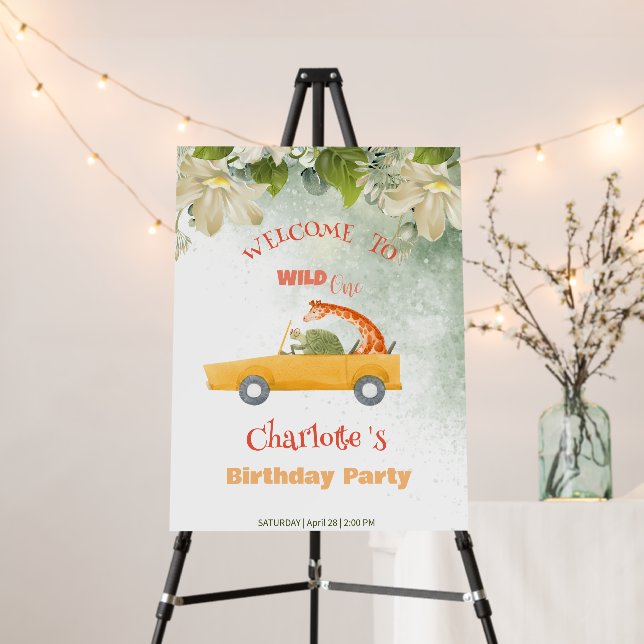 Cute Wild One Safari Animals Car Birthday party Foam Board (In Situ (Stand))