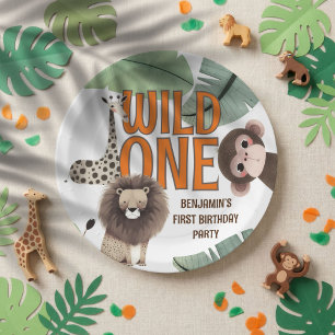 Cute Wild One Safari Animals First Birthday Party Paper Plates