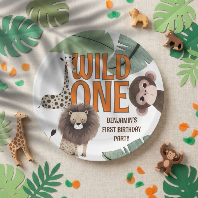 Cute Wild One Safari Animals First Birthday Party Paper Plates (Creator Uploaded)