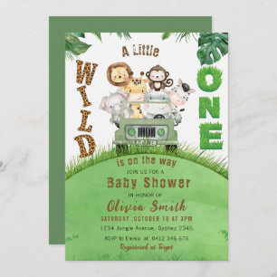 Cute Wild One Safari Animals Jungle Baby Shower Invitation