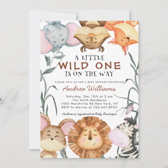 Cute Wild One Safari Animals Jungle Invitation (Front)