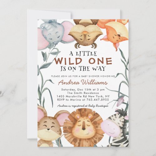 Cute Wild One Safari Animals Jungle Invitation