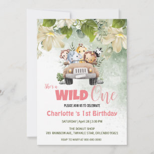 Cute Wild One safari baby animal 1st Birthday Invitation