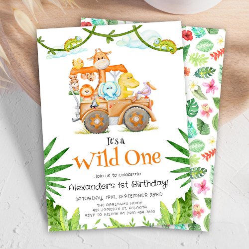 Cute Wild One Safari Birthday Invitation