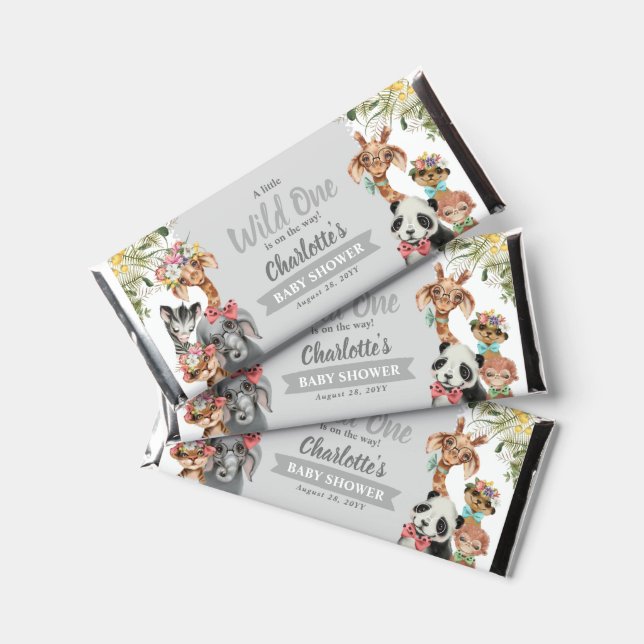 Cute Wild One Safari Blue Baby Shower Thank You  Hershey Bar Favors (Front)