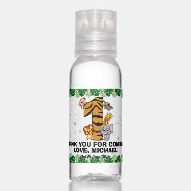 Cute Wild One Safari Jungle Animals 1st Birthday Hand Sanitizer (Front)