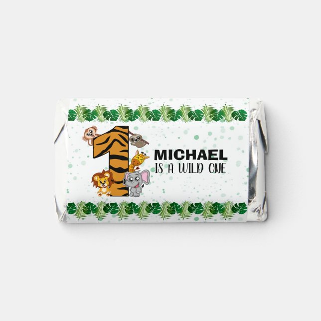 Cute Wild One Safari Jungle Animals 1st Birthday Hershey's Miniatures (Front)