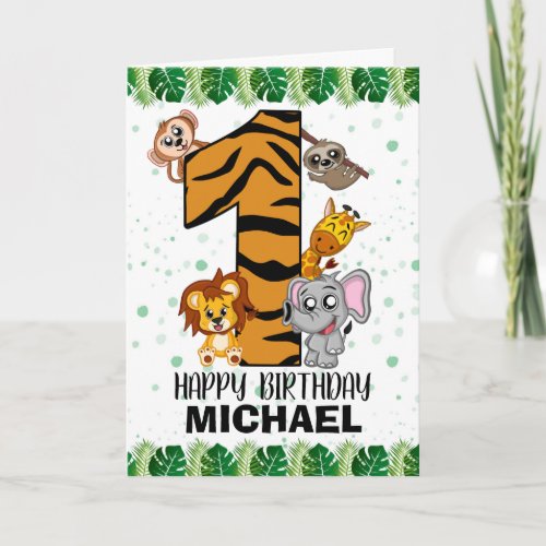Cute Wild One Safari Jungle Animals First Birthday Card