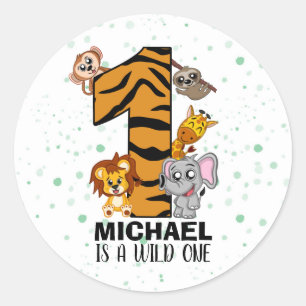 Cute Wild One Safari Jungle Animals First Birthday Classic Round Sticker