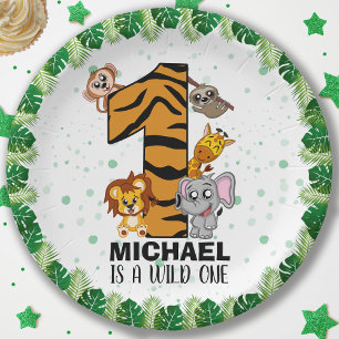 Cute Wild One Safari Jungle Animals First Birthday Paper Plates