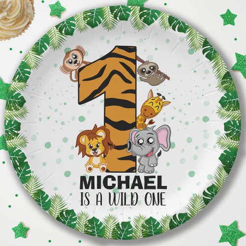 Cute Wild One Safari Jungle Animals First Birthday Paper Plates