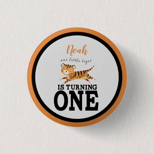 Cute Wild One Safari Jungle Tiger 1st Birthday Button (Front)