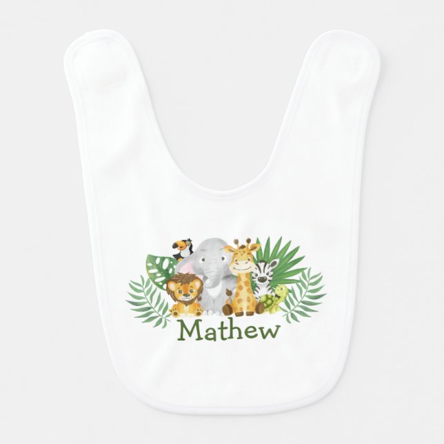 Cute Wild One Safari Jungle Woodland Animals Baby Bib (Front)