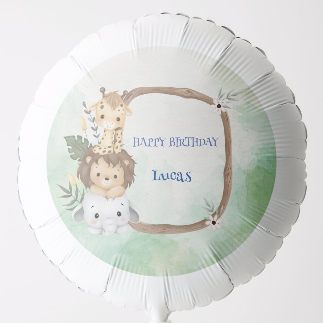 Cute Wild One Safari jungle zoo Birthday party Balloon (Front)