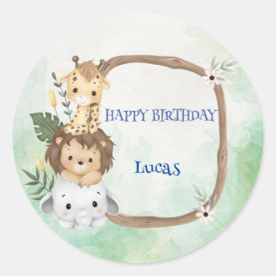 Cute Wild One Safari jungle zoo Birthday party Classic Round Sticker