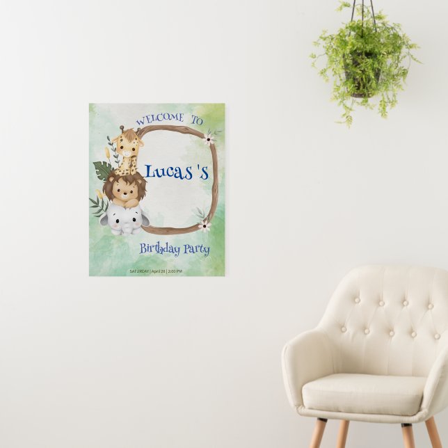 Cute Wild One Safari jungle zoo car Birthday party Foam Board (In Situ (Wall))