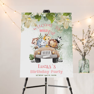 Cute Wild One Safari jungle Zoo Car Birthday party Foam Board