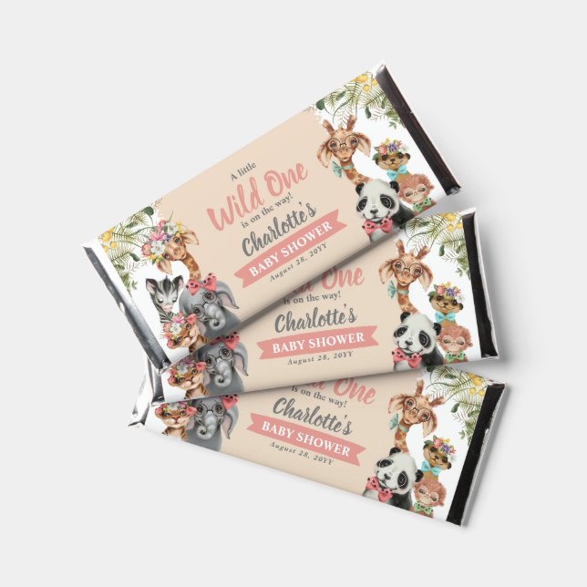 Cute Wild One Safari Pink Baby Shower Thank You  Hershey Bar Favors (Front)