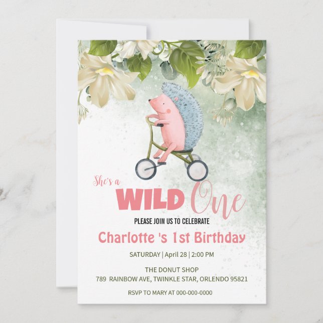 Cute Wild One Safari porcupine bike 1st Birthday  Invitation (Front)