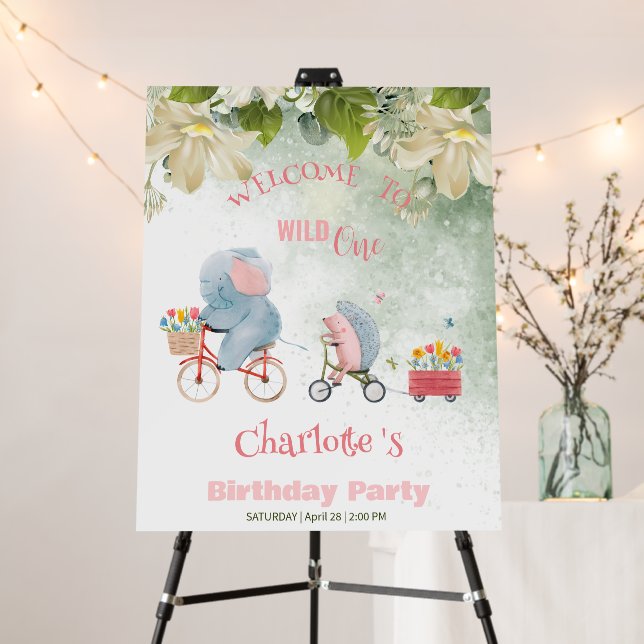 Cute Wild One Safari porcupine bike Birthday party Foam Board (In Situ (Stand))