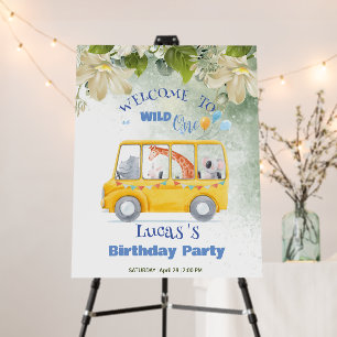 Cute Wild One Safari school Bus Birthday party Foam Board