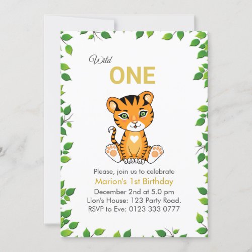 Cute Wild One Tiger 1st Birthday Invitation
