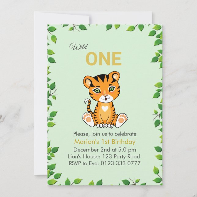 Cute Wild One Tiger 1st Birthday Invitation (Front)