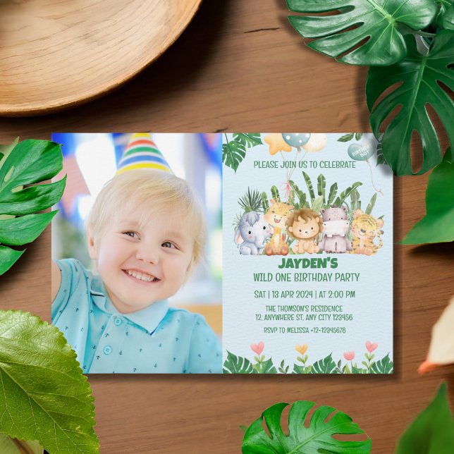 Cute Wild One Tropical Jungle Safari Animals Invitation (Creator Uploaded)
