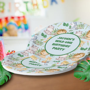 Cute Wild One Tropical Jungle Safari Animals Paper Plates