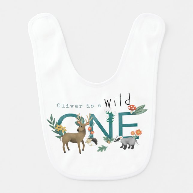 Cute Wild One Woodland Animals 1st Birthday  Baby Bib (Front)