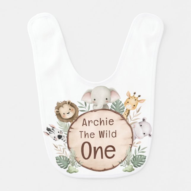Cute Wild One Woodland Forest Animals Baby Bib (Front)